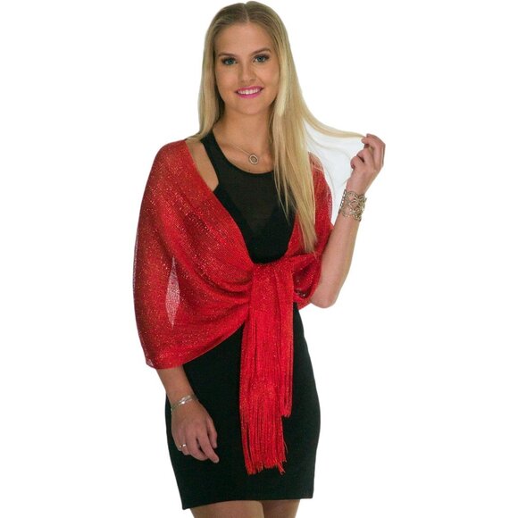 Women Red Dressy Shawls and Wraps for Evening Wear Shawls and Wraps For Party - Picture 3 of 6